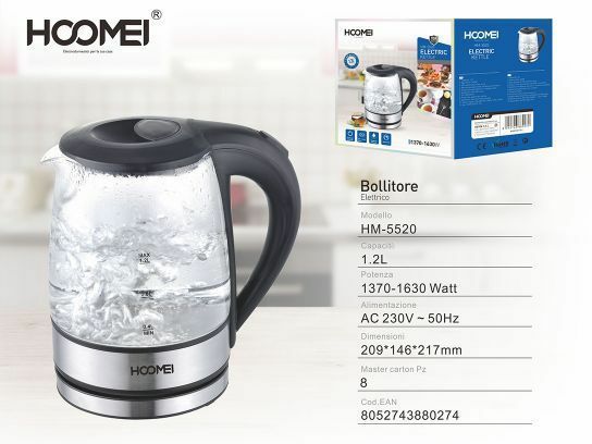 Bollitore Elettrico 1370 - 1630 Watt 1.2 Litri Base Girevole 360° Hoomei hm-5520