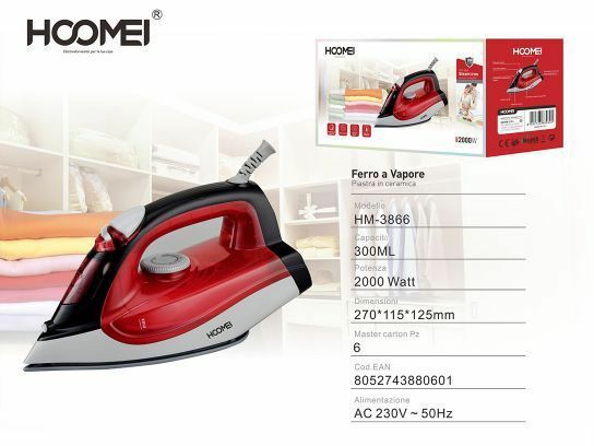 Ferro Da Stiro 2000 Watt Serbatoio 300 Ml Piastra In Ceramica Hoomei Hm-3866