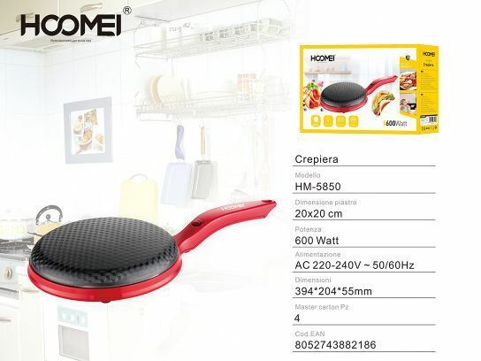 Crepiera Macchina Per Crepes 600 Watt Con Manico Piastra 20 Cm Hoomei Hm-5850