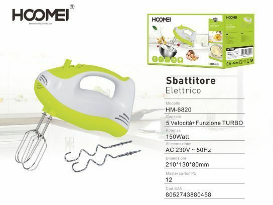 Sbattitore Elettrico Frullatore Impastatore 5 Velocita' 150 Watt Hoomei Hm-6820