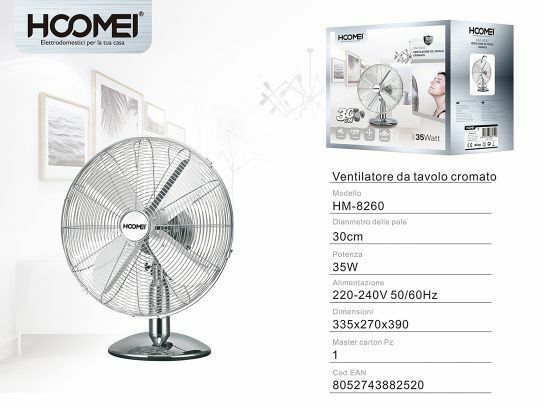 Ventilatore Cromato Da Tavolo 35w 33x27x39 Cm 3 Velocita' Hoomei Hm-8260
