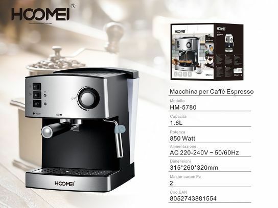Macchina Per Caffè Espresso 850 Watt 1.6lt Cappuccino System 15 Hoomei Hm-5780