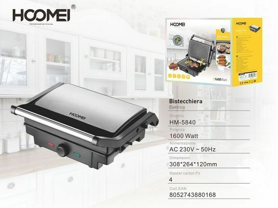 Bistecchiera Elettrica Piastra Per Panini Hoomei Hm-5840 Toast Griglia 1600 Watt