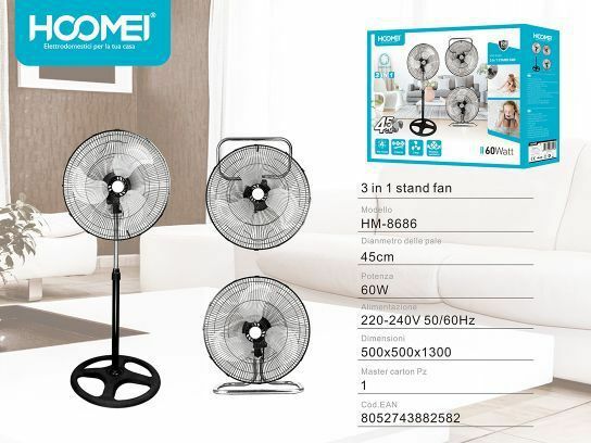 Ventilatore 3 In 1 Piantana Aggangiato E Da Terra 60w 50x50x130cm Hoomei Hm-8686