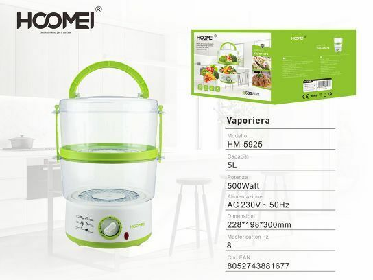 Vaporiera A 2 Piani Capacita' 2 X 2,5 Litri Timer 60 Minuti 500w Hoomei Hm-5925