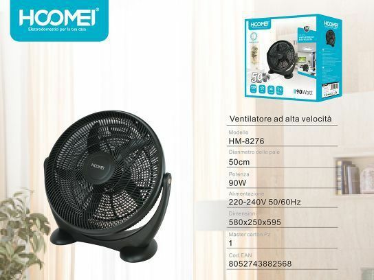 Ventilatore Tavolo 58x25x59 Cm 30 W Pale Vento Nero Hoomei Hm-8276