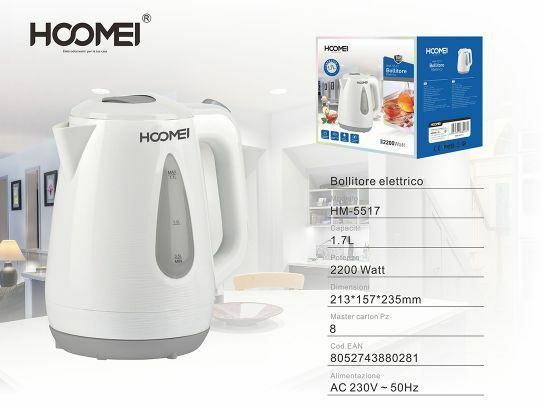 Bollitore Elettrico 2200 Watt 1.7 Litri Con Base Girevole 360° Hoomei HM-5517