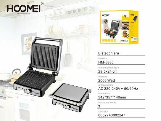 Bistecchiera Elettrica Piastra Per Panini Hoomei Hm-5880 Toast Griglia 2000 Watt