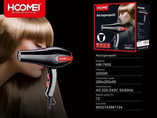 Phon Professionale Asciugacapelli Phono Asciuga Capelli 2000 W Hoomei Hm-7650