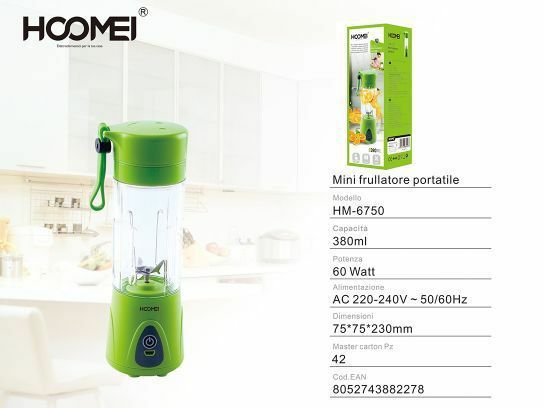 Mini Frullatore Portatile Frutta Verdura 0,38 Ml 60 Watt Cucina Hoomei Hm-6750