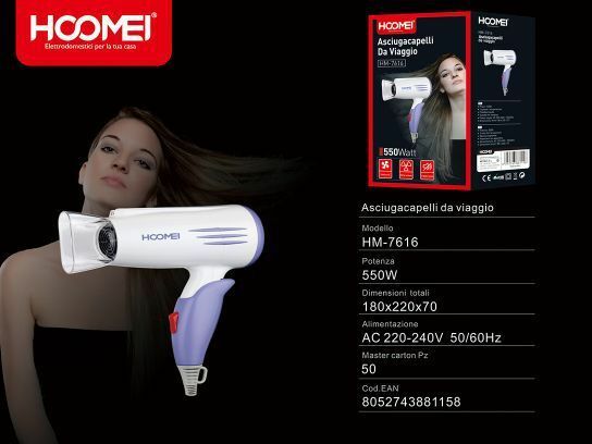 Phon Professionale Asciugacapelli Phono Asciuga Capelli 550W Hoomei Hm-7616