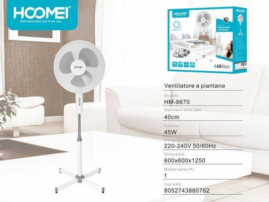 Ventilatore Piantana Altezza Regolabile 3 Velocità Casa Ufficio Hoomei HM-8670