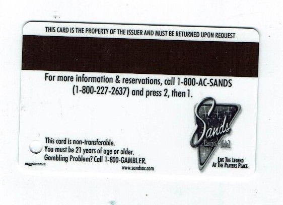 SANDS Casino Hotel PLAYERS CLUB / Slot CLUB Card Atlantic City - BLANK