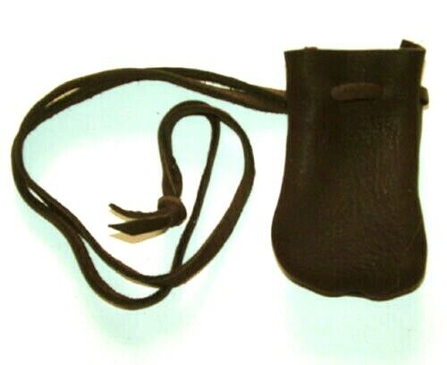 Medicine Bag Smooth Top Grain Leather 2.5"x3.5"  32" L Drawstring BLACK