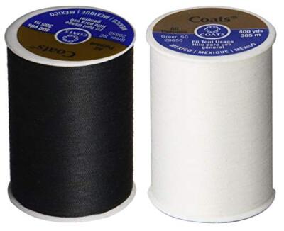 2-Pack - BLACK & WHITE - Coats & Clark Dual Duty All-Purpose Thread-One 400 Yard