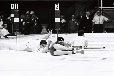 Yojiro Uetake Of Japan Holds Karl Dodrimont Of Germany In The W 1964 Old Photo