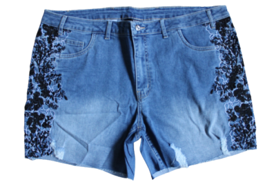 Bonprix Ladies Shorts Jeans Shorts Bermuda Blue Embroidery Cracks