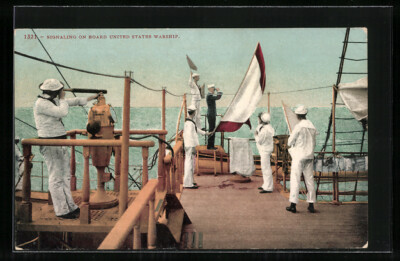 Ak U.S. Warship, Sailors with Signal Flag