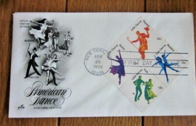 AMERICAN DANCE THEATER BALLET MODERN FOLK COMPLETE BLOCK 1978 FDC ARTCRAFT CACH