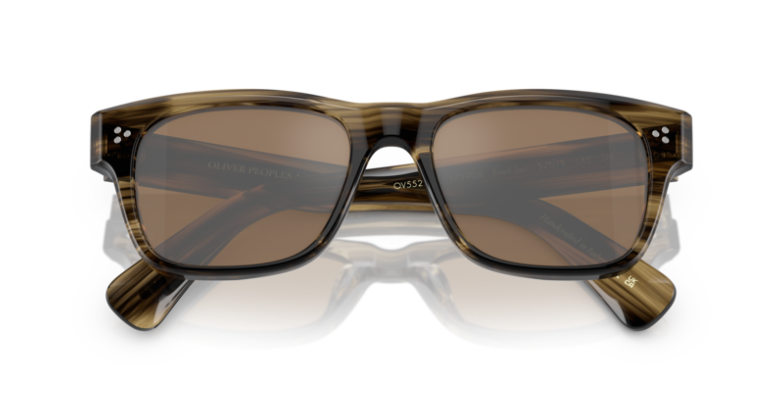 Pre-owned Oliver Peoples 0ov5524su Birell Sun 1719g8 Olive Smoke 52mm Men's Sunglasses In Cognac Mirror