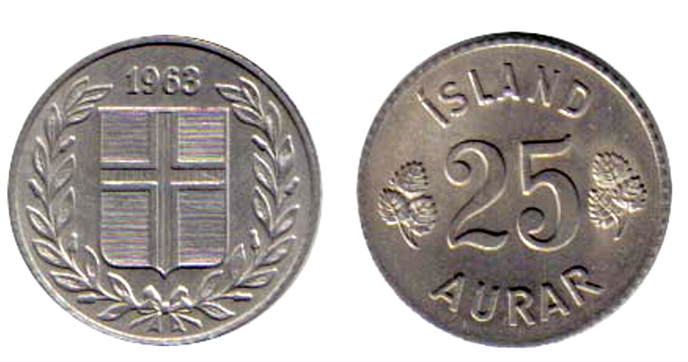 Iceland 25 Aurar KM11 VF 1960-1974 Coin World Coins Circulated
