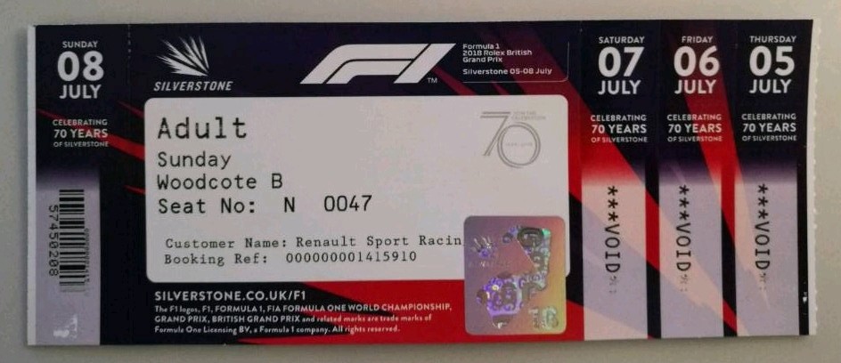 F1 Grandstand Ticket Silverstone 2018 | in Banbury, Oxfordshire | Gumtree