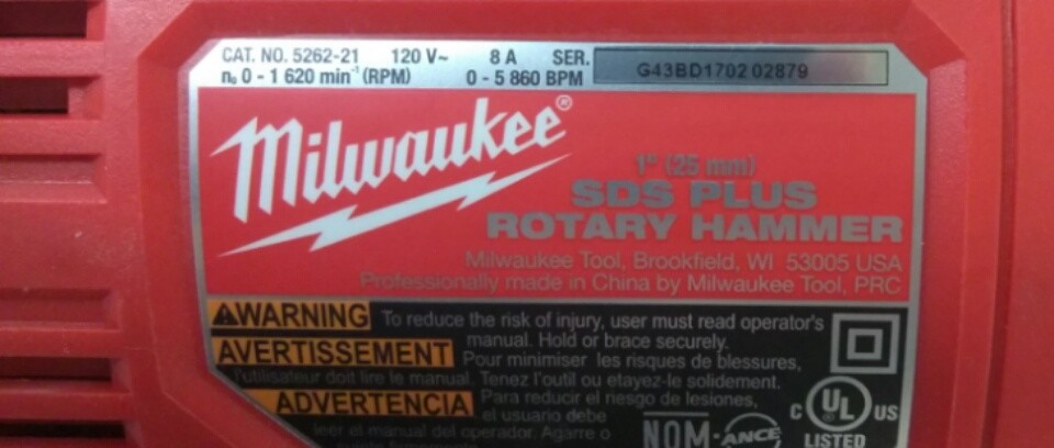 (89748) Milwaukee 5262-21 SDS Plus Rotary Hammer with 1