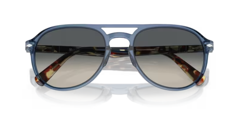 Pre-owned Persol 0po3235s 120271 Transparent Navy/grey Gradient Oval 55mm Men's Sunglasses In Light Grey Gradient Dark Grey