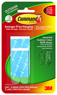 Command; 6 Pack; Clear; Outdoor Medium & Large Strip Refills; Includes 4 Medi...