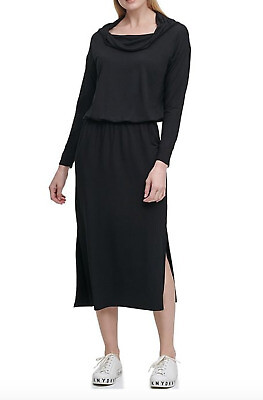 

Dkny Женский трикотажный блузон миди с драпировкой и воротником, черный, XX-маленький
