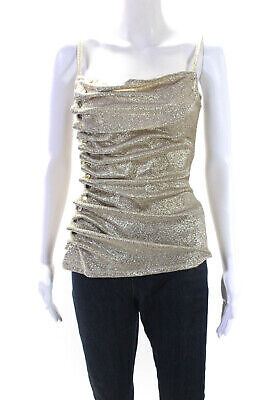 Paco Rabanne Womens Metallic Knit Ruched Side Button Tank Top Blouse Gold It 38