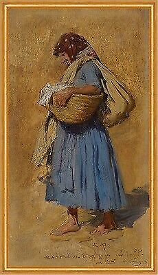 A Farmers Wife Blowing her Nose August von Pettenkofen Bäuerin Korb B A2 00730