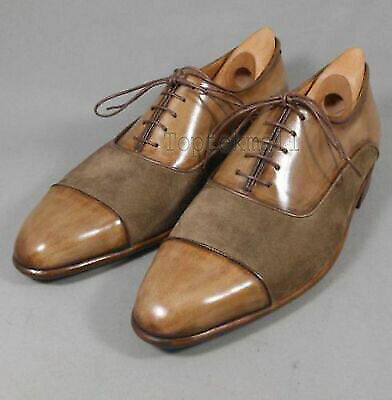 Pre-owned Handmade Men's Leather Oxfords Dress Lace Two Tone Custom Made Shoes-772