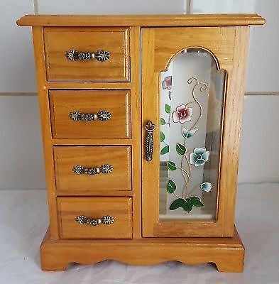 Wooden Wardrobe Style Jewellery Box Storage Cabinet With Drawers
