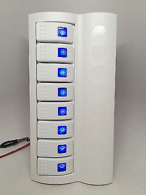 MARINE BOAT WHITE SWITCH PANEL 8 GANG BLUE LED INDICATOR ROCKER CIRCUIT BREAKER