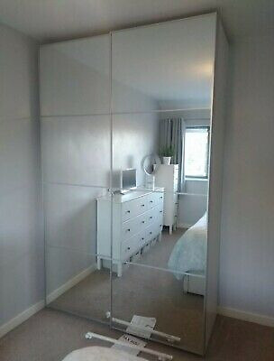 Ikea Pax White Wardrobe With Mirrored Sliding Doors