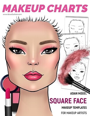 Makeup Charts - Face Charts for Makeup Artists: Asian Model - SQUARE face shape