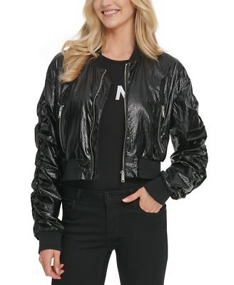 

Женский бомбер Dkny с рюшами на рукавах, черный, большой, P0ACIE25