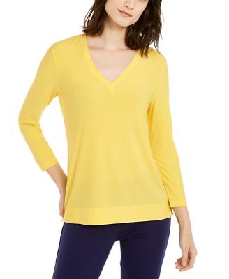 

Anne Klein однотонная рубашка с V-образным вырезом и рукавами 3/4, цитрон, маленький, Citron
