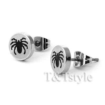 UNIQUE T&T Stainless Steel SPIDER Stud Earrings NEW