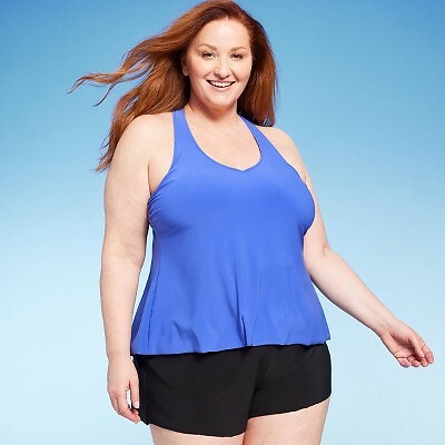 

Женский топ-танкини UPF 50 с V-образным вырезом и вырезом на спине, цвет морской волны, синий