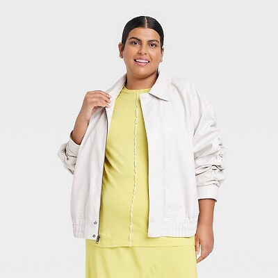 

Женская куртка-бомбер из искусственной кожи больших размеров - Ava - Viv Cream