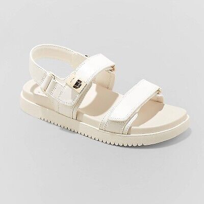 Women's Jonie Ankle Strap Footbed Sandals - A New Day Off-White 6