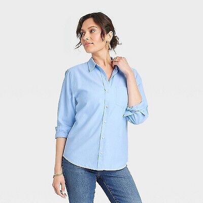 Женская классическая рубашка с длинным рукавом на пуговицах - Universal Thread Blue L