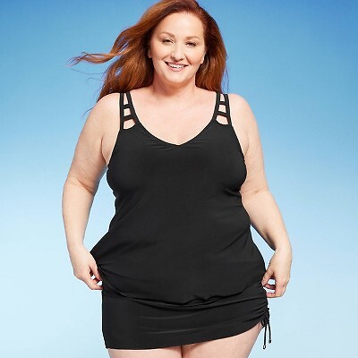 

Женский топ танкини с вырезами на бретелях UPF 50 — цвет морской волны, черный