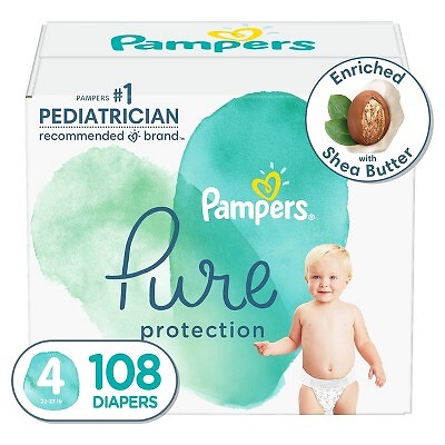 Огромная упаковка подгузников Pampers Pure Protection, размер 4, 108 карат