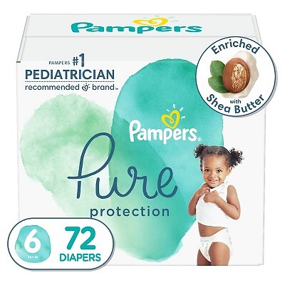 Огромная упаковка подгузников Pampers Pure Protection, размер 6, 72 карата