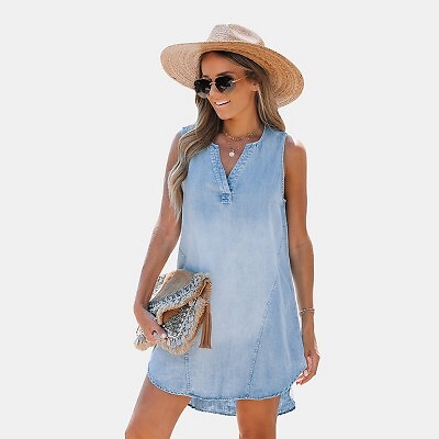 

Женское джинсовое мини-платье с v-образным вырезом — Cupshe--Denim, Джинса