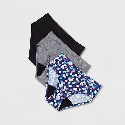 

Thinx Teens 3pc Party Combo Briefs Нижнее белье для вечеринок - черный/серый, Black/gray