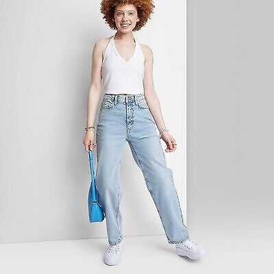 Женские свободные прямые джинсы со средней посадкой в стиле 90-х с разрезами — Wild Fable Light Wash 0